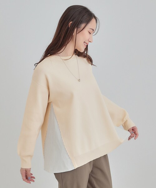 SHOO・LA・RUE(シューラルー)の「【洗濯機可/S-LL/体型カバー】横姿もきれい見え スポンディッシュ Aライントップス(ニット/セーター・レディース・ネイビー/グリーン系/アイボリー/サックスブルー・01/02/03/04)」の10枚目の写真