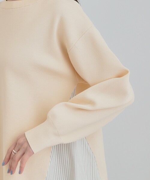 SHOO・LA・RUE（シューラルー）の「【洗濯機可/S-LL】Aラインで体型カバー。スポンディッシュ サイドフェイクトップス（ニット/セーター・レディース・ネイビー/グリーン系/アイボリー/サックスブルー・01/02/03/04）」の18枚目の写真