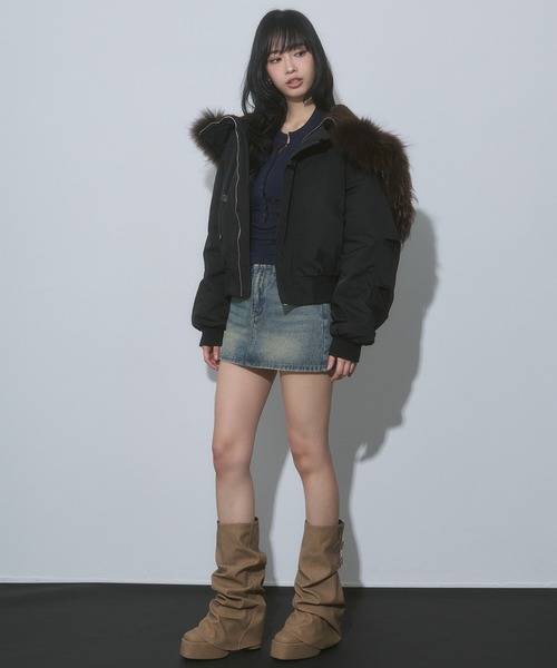 ENVYM(アンビー)の「フード ファー ボア N2B 中綿ブルゾン(ブルゾン・レディース・ブラック/カーキ・FREE)」の20枚目の写真