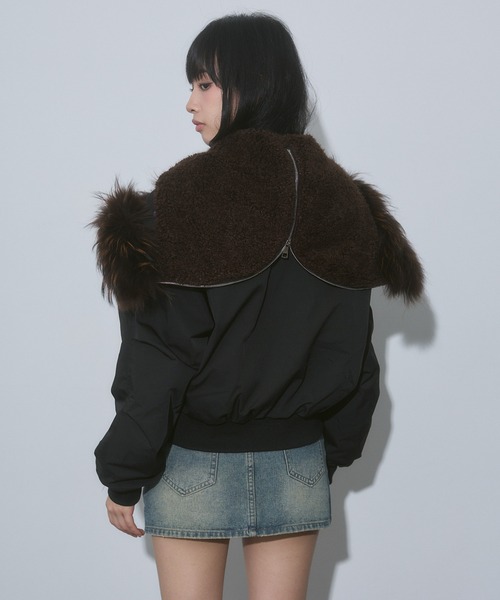 ENVYM(アンビー)の「フード ファー ボア N2B 中綿ブルゾン(ブルゾン・レディース・ブラック/カーキ・FREE)」の6枚目の写真