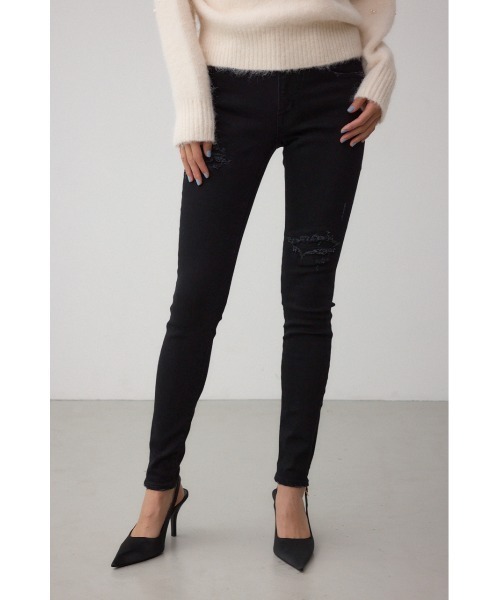 AZUL by moussy(アズールバイマウジー)の「【サイズ,身長別画像あり】AZUL DENIM リペアスキニーデニム(デニムパンツ・レディース・ブルー/ブラック/ダークブルー・LARGE/SMALL/MEDIUM/X-SMALL/X-LARGE/XX-SMALL)」の12枚目の写真
