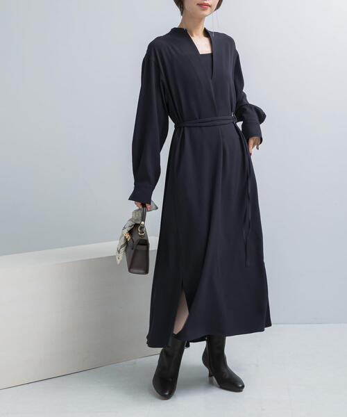 【NEW】アーバンリサーチ ロッソ（URBAN RESEARCH ROSSO）/トリアセテート混Vネックワンピース トリアセテート混Vネックワンピース（ワンピース）｜URBAN RESEARCH