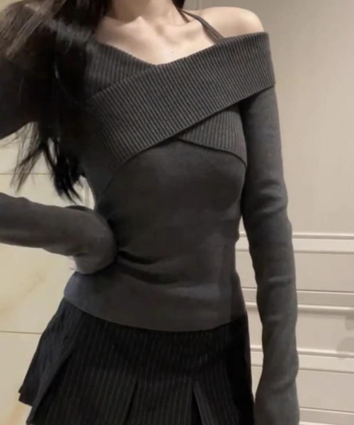 SPIGA(スピーガ)の「クロスネックオフショルニット(Tシャツ/カットソー・レディース・グレー/ブルー/レッド・FREE)」の7枚目の写真