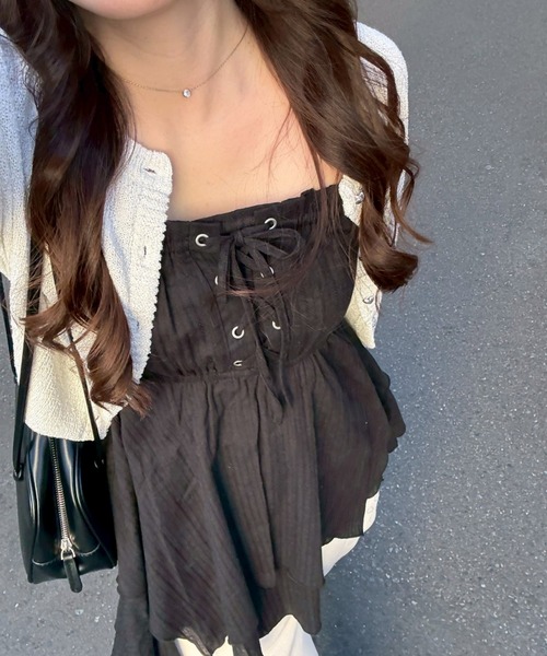 continuer de NICE CLAUP（コンティニューデナイスクラップ）の「【2026SS】レースUPキャミチュニック（シャツ/ブラウス・レディース・ピンク系その他/ブラック/オフホワイト/ブルー系その他/ホワイト系その他・FREE）」の4枚目の写真