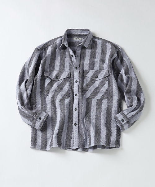 JOURNAL STANDARD relume(ジャーナルスタンダード レリューム)の「ドビーストライプ CPO シャツブルゾン(シャツ/ブラウス・メンズ・ネイビー/サックスブルー/アイボリー・MEDIUM/LARGE)」の1枚目の写真