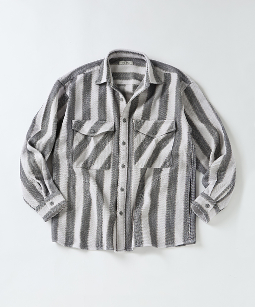 JOURNAL STANDARD relume(ジャーナルスタンダード レリューム)の「ドビーストライプ CPO シャツブルゾン(シャツ/ブラウス・メンズ・ネイビー/サックスブルー/アイボリー・MEDIUM/LARGE)」の2枚目の写真