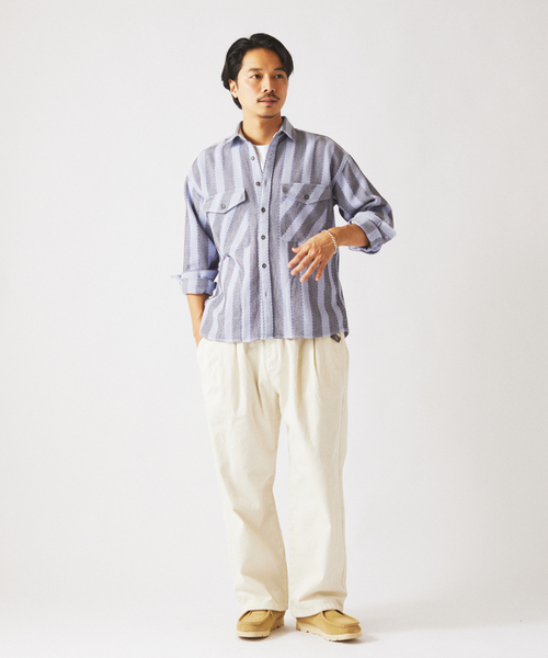 JOURNAL STANDARD relume(ジャーナルスタンダード レリューム)の「ドビーストライプ CPO シャツブルゾン(シャツ/ブラウス・メンズ・ネイビー/サックスブルー/アイボリー・MEDIUM/LARGE)」の6枚目の写真