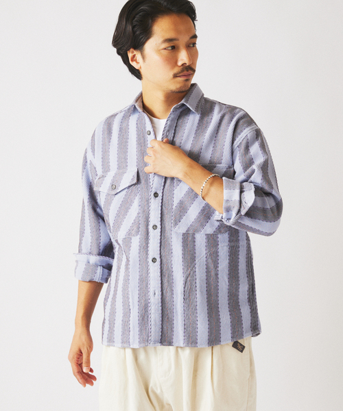 JOURNAL STANDARD relume(ジャーナルスタンダード レリューム)の「ドビーストライプ CPO シャツブルゾン(シャツ/ブラウス・メンズ・ネイビー/サックスブルー/アイボリー・MEDIUM/LARGE)」の21枚目の写真