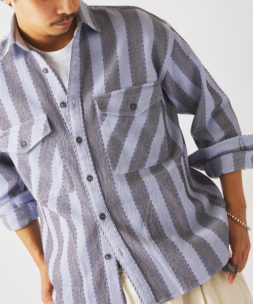 JOURNAL STANDARD relume(ジャーナルスタンダード レリューム)の「ドビーストライプ CPO シャツブルゾン(シャツ/ブラウス・メンズ・ネイビー/サックスブルー/アイボリー・MEDIUM/LARGE)」の22枚目の写真