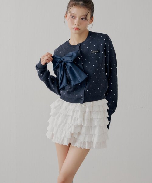 Chico(チコ)の「レースフリルティアードスカート(スカート・レディース・ブラック/アイボリー/ライトベージュ・FREE)」の2枚目の写真