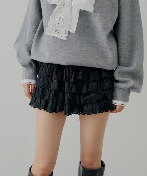 Chico(チコ)の「レースフリルティアードスカート(スカート・レディース・ブラック/アイボリー/ライトベージュ・FREE)」の10枚目の写真