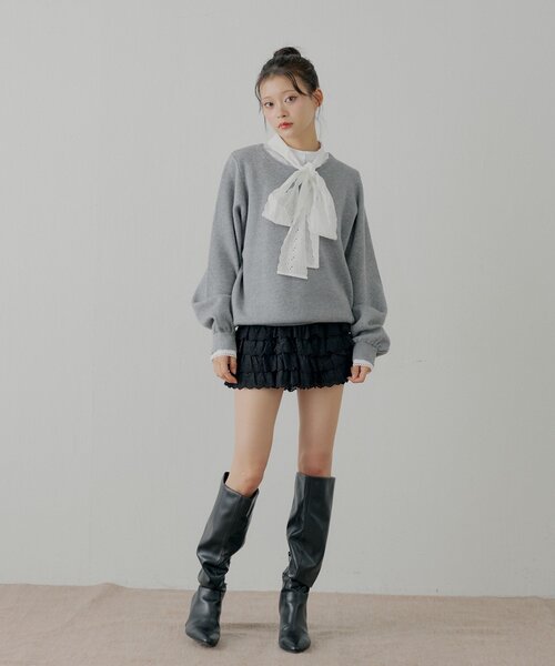 Chico(チコ)の「レースフリルティアードスカート(スカート・レディース・ブラック/アイボリー/ライトベージュ・FREE)」の12枚目の写真