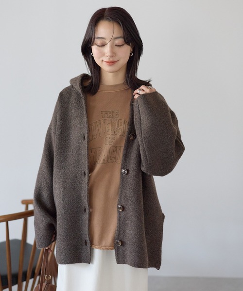 HEART MARKET(ハートマーケット)の「ニットフードアウター(その他アウター・レディース・ベージュ/ブラウン/チャコールグレー・FREE)」の3枚目の写真