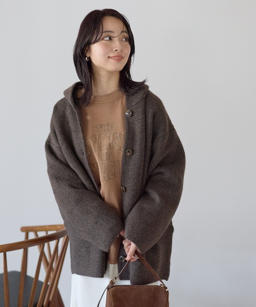 HEART MARKET(ハートマーケット)の「ニットフードアウター(その他アウター・レディース・ベージュ/ブラウン/チャコールグレー・FREE)」の4枚目の写真