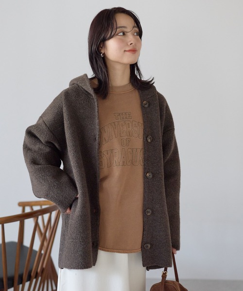 HEART MARKET(ハートマーケット)の「ニットフードアウター(その他アウター・レディース・ベージュ/ブラウン/チャコールグレー・FREE)」の5枚目の写真
