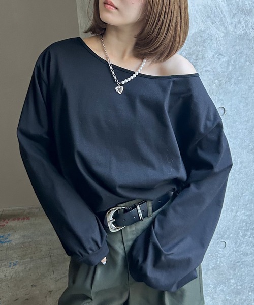 PAGEBOY（ページボーイ）の「ルーズネックロンＴ（Tシャツ/カットソー・レディース・ブルー系その他/ブラック/グレー/ホワイト系その他・FREE）」の2枚目の写真