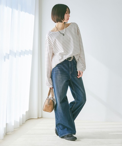 PAGEBOY（ページボーイ）の「ルーズネックロンＴ（Tシャツ/カットソー・レディース・ブルー系その他/ブラック/グレー/ホワイト系その他・FREE）」の6枚目の写真