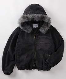 【72】【SEQUENZ/シークエンズ】2WAY ヴィンテージライク デニム ファーフード ブルゾン/ダブルジップ/ドローコード