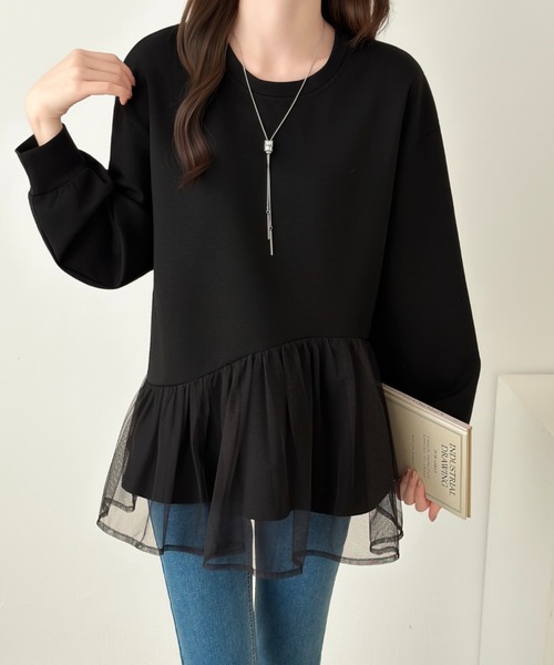 emi+(エミプラス)の「アシメチュールドッキングスウェットプルオーバー(Tシャツ/カットソー・レディース・モカ/ブラック/ベージュ・FREE)」の8枚目の写真