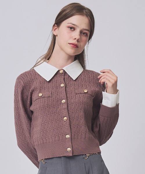 SWINGLE（スウィングル）の「レイヤードケーブルニットカーディガン（カーディガン/ボレロ・レディース・カーキ/グレー/オフホワイト/ネイビー・FREE）」の3枚目の写真