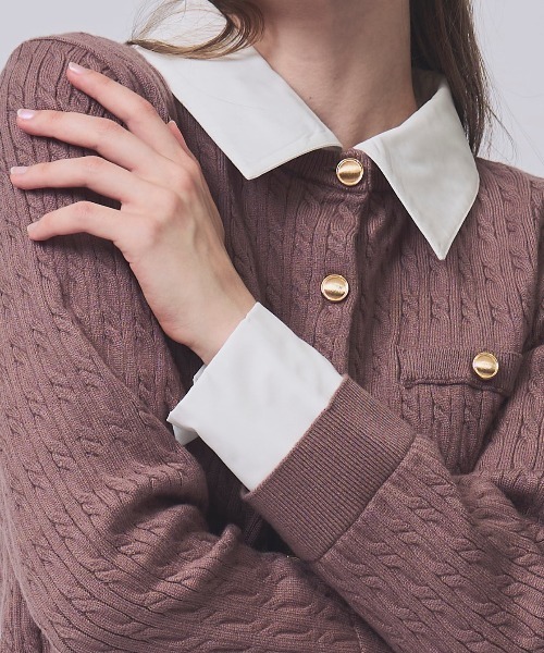 SWINGLE（スウィングル）の「レイヤードケーブルニットカーディガン（カーディガン/ボレロ・レディース・カーキ/グレー/オフホワイト/ネイビー・FREE）」の9枚目の写真