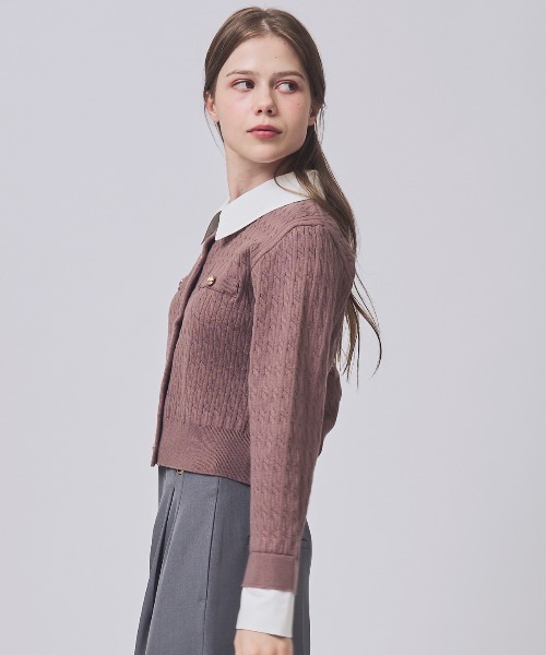 SWINGLE（スウィングル）の「レイヤードケーブルニットカーディガン（カーディガン/ボレロ・レディース・カーキ/グレー/オフホワイト/ネイビー・FREE）」の8枚目の写真