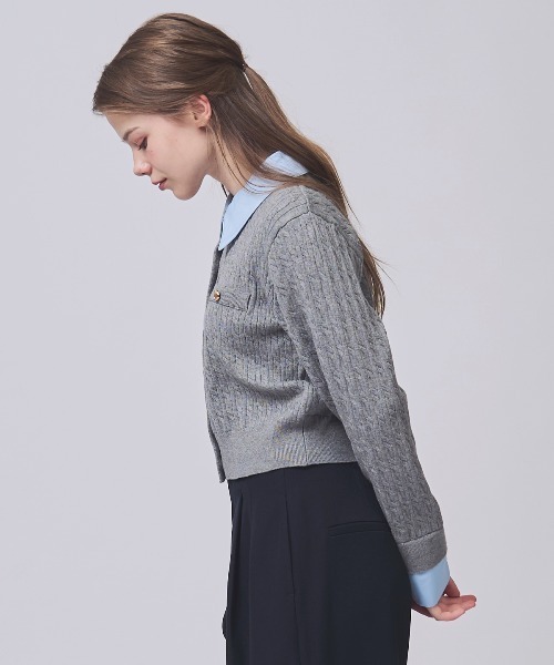 SWINGLE（スウィングル）の「レイヤードケーブルニットカーディガン（カーディガン/ボレロ・レディース・カーキ/グレー/オフホワイト/ネイビー・FREE）」の10枚目の写真