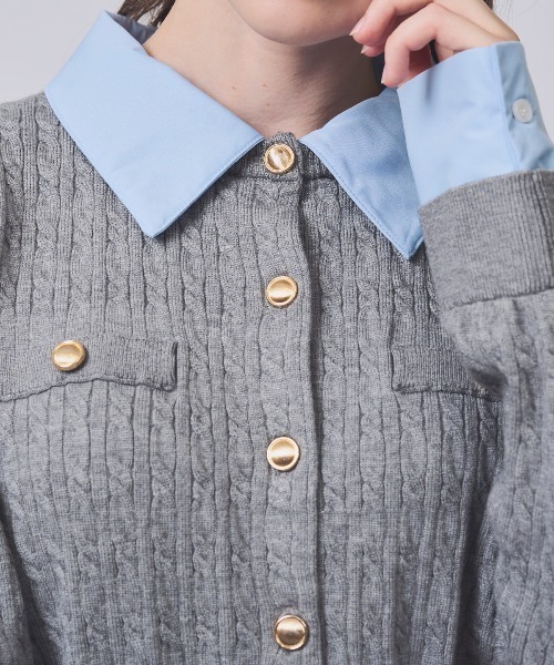 SWINGLE（スウィングル）の「レイヤードケーブルニットカーディガン（カーディガン/ボレロ・レディース・カーキ/グレー/オフホワイト/ネイビー・FREE）」の12枚目の写真