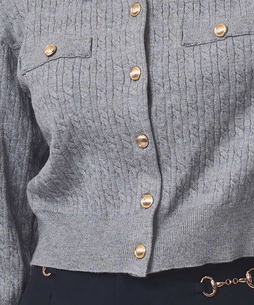 SWINGLE（スウィングル）の「レイヤードケーブルニットカーディガン（カーディガン/ボレロ・レディース・カーキ/グレー/オフホワイト/ネイビー・FREE）」の13枚目の写真