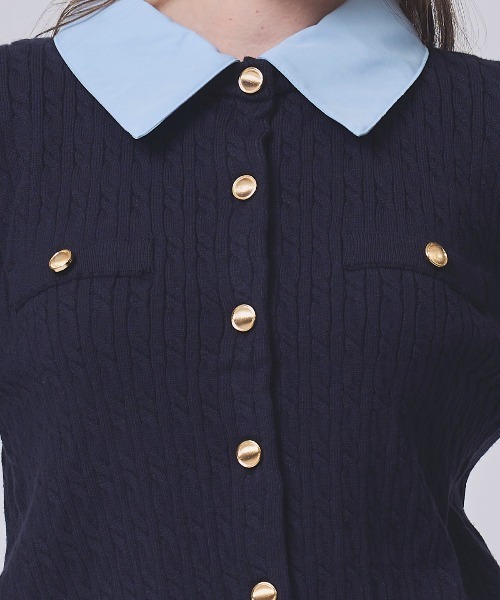 SWINGLE（スウィングル）の「レイヤードケーブルニットカーディガン（カーディガン/ボレロ・レディース・カーキ/グレー/オフホワイト/ネイビー・FREE）」の15枚目の写真