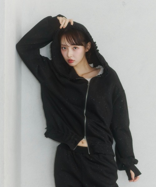 Lallana ラメココジップアップフーディー　セットアップ lame coco frill zip-up hoodie/ラメココフリルジップアップフーディー