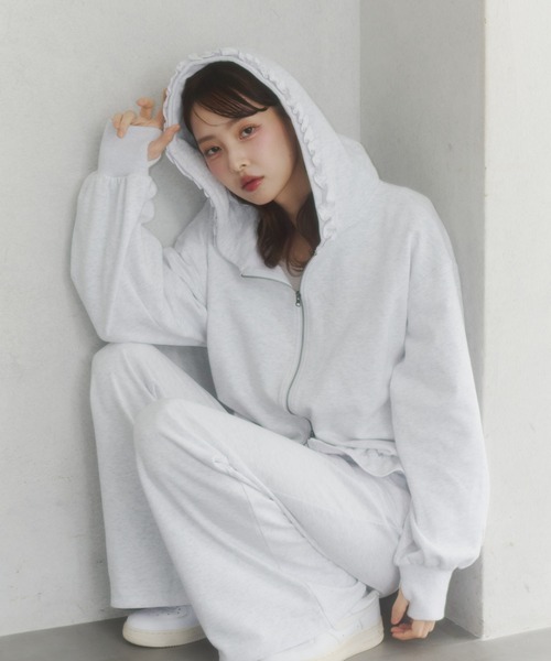 lame coco frill zip-up hoodie/ラメココフリルジップアップフーディー