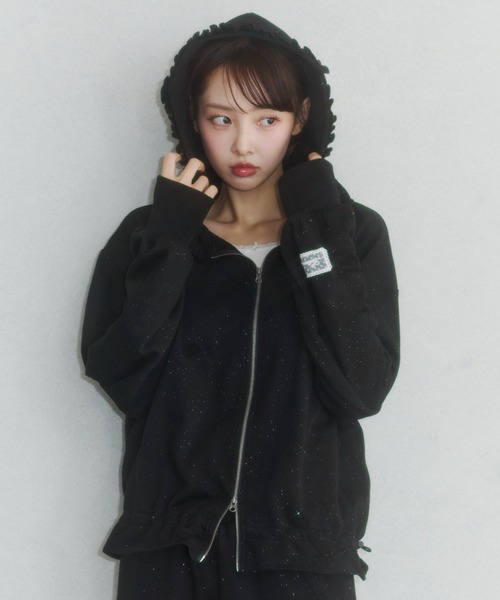 lame coco frill zip-up hoodie/ラメココフリルジップアップフーディー
