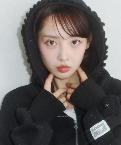 lame coco frill zip-up hoodie/ラメココフリルジップアップフーディー
