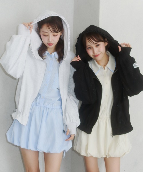 セール】lame coco frill zip-up hoodie/ラメココフリルジップアップ