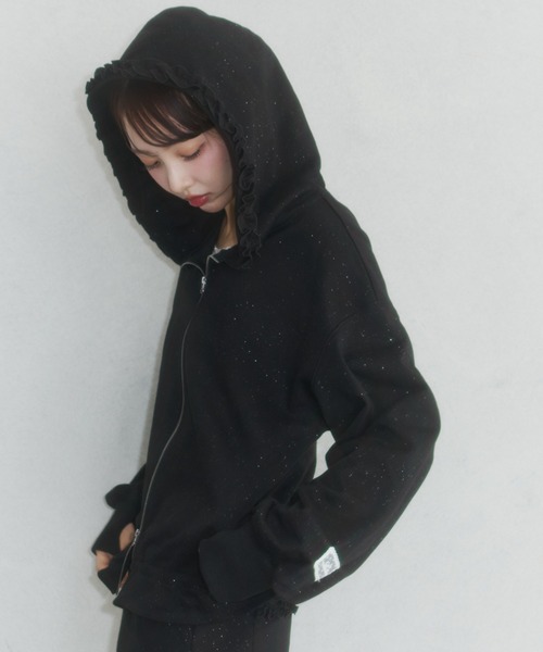 lame coco frill zip-up hoodie/ラメココフリルジップアップフーディー