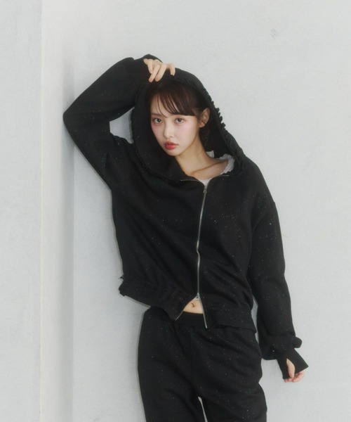 lame coco frill zip-up hoodie/ラメココフリルジップアップフーディー