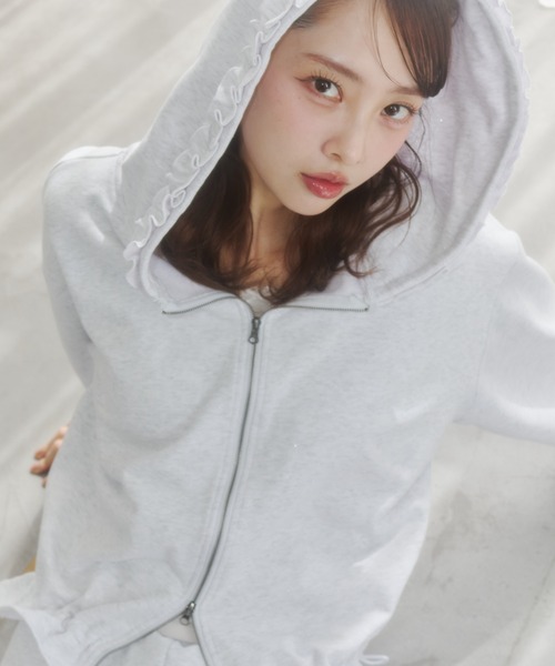 セール】lame coco frill zip-up hoodie/ラメココフリルジップアップ