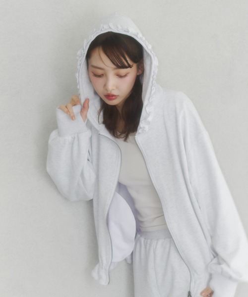 lame coco frill zip-up hoodie/ラメココフリルジップアップフーディー