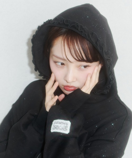 lame coco frill zip-up hoodie/ラメココフリルジップアップフーディー