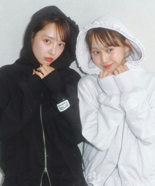 セール】lame coco frill zip-up hoodie/ラメココフリルジップアップ