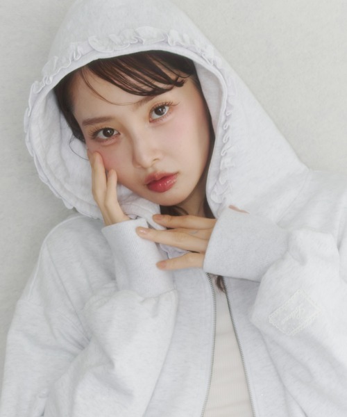 セール】lame coco frill zip-up hoodie/ラメココフリルジップアップ