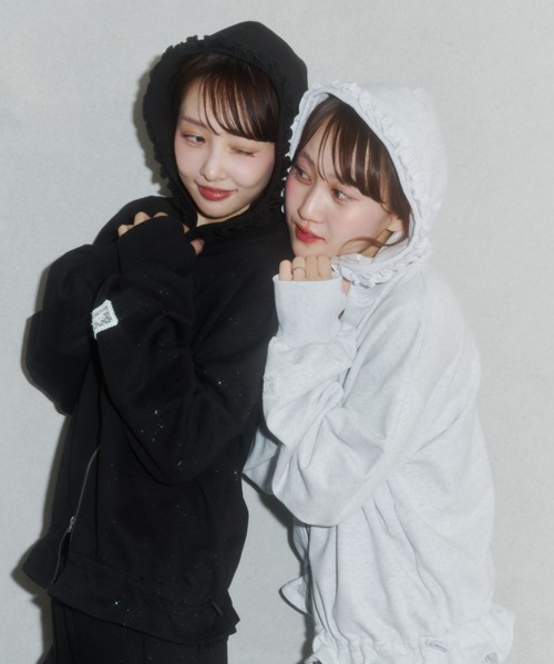 lame coco frill zip-up hoodie/ラメココフリルジップアップフーディー