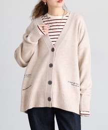 EGLANTINE ウール100%ランダム刺繍Vネックカーディガン