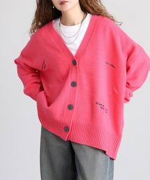 EGLANTINE ウール100%ランダム刺繍Vネックカーディガン