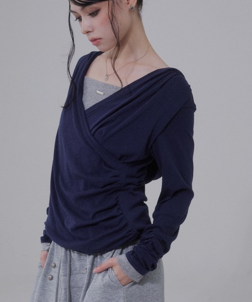 ENVYM(アンビー)の「レイヤード カシュクール フーディー トップス【2026年秋新色】(Tシャツ/カットソー・レディース・ブラック/グレー/ピンク/イエロー/ネイビー・FREE)」の3枚目の写真
