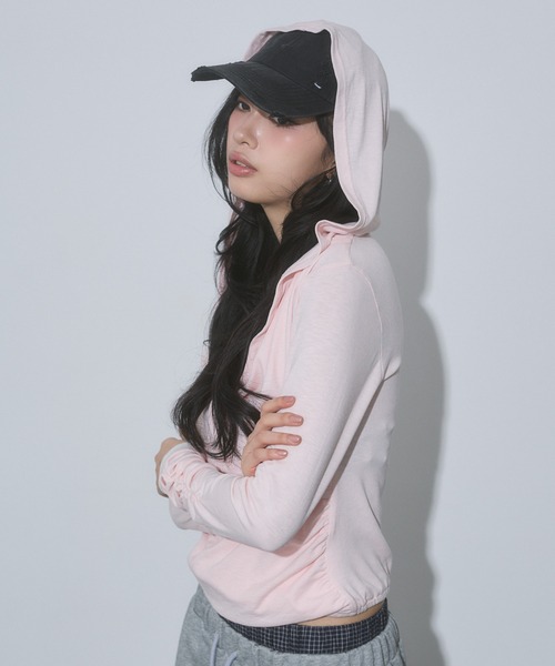 ENVYM(アンビー)の「レイヤード カシュクール フード トップス(Tシャツ/カットソー・レディース・ブラック/グレー/ピンク・FREE)」の18枚目の写真