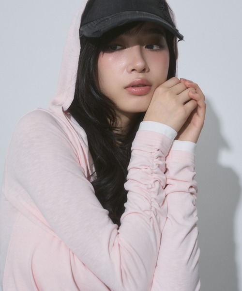 ENVYM(アンビー)の「レイヤード カシュクール フード トップス(Tシャツ/カットソー・レディース・ブラック/グレー/ピンク・FREE)」の19枚目の写真