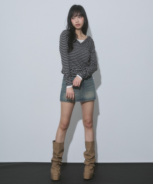 ENVYM(アンビー)の「レイヤード カシュクール フーディー トップス【2026年秋新色】(Tシャツ/カットソー・レディース・ブラック/グレー/ピンク/イエロー/ネイビー・FREE)」の18枚目の写真