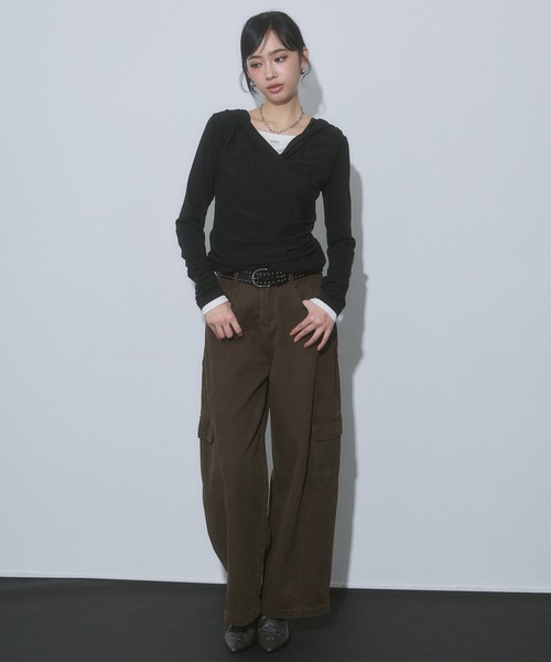 ENVYM(アンビー)の「レイヤード カシュクール フーディー トップス【2026年秋新色】(Tシャツ/カットソー・レディース・ブラック/グレー/ピンク/イエロー/ネイビー・FREE)」の21枚目の写真